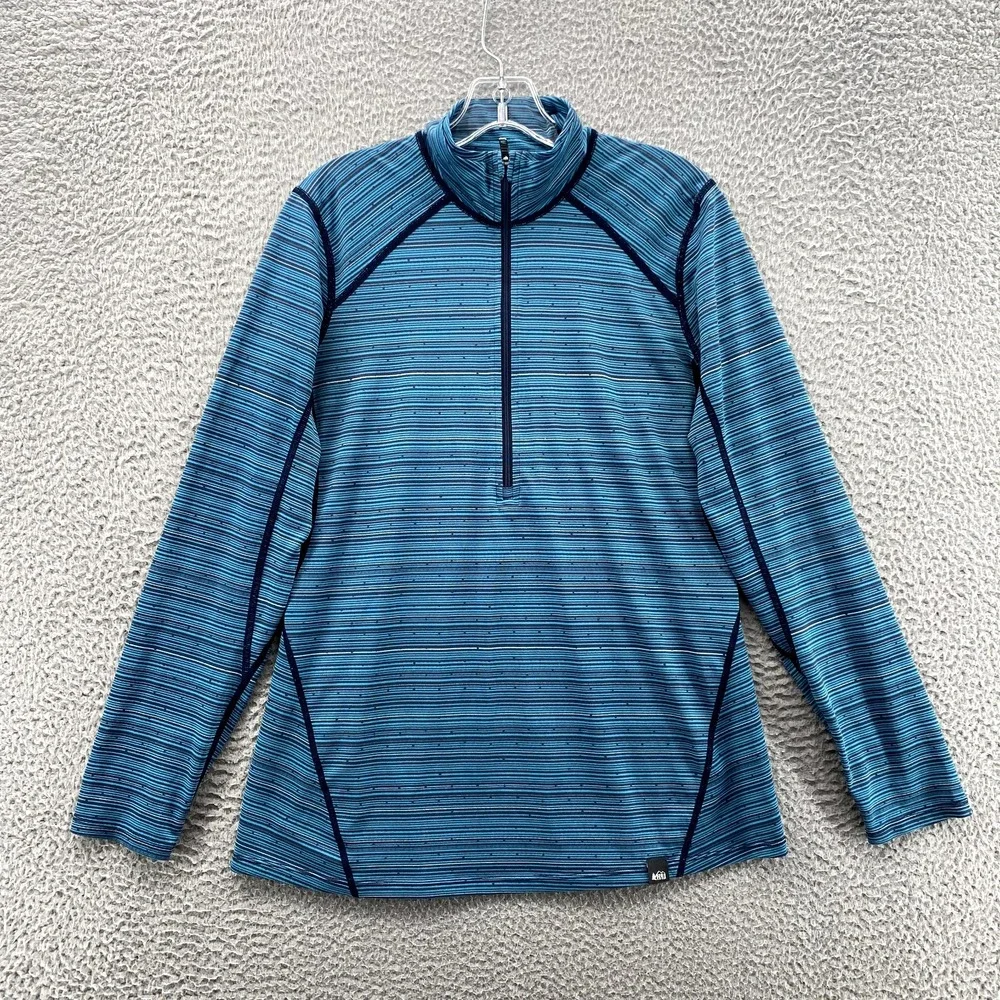 REI Top Women's Large Blue Striped 1/4 Pullover Zip Sportswear Hiking Athleisure
